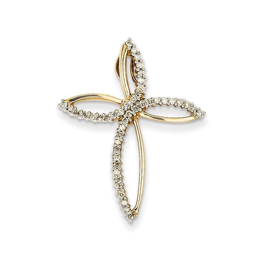 14K Yellow Gold Real Diamond Cross Pendant