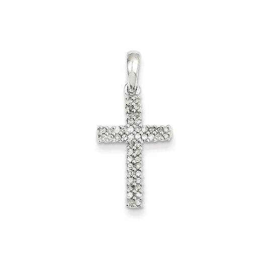 14k White Gold Real Diamond Cross Pendant