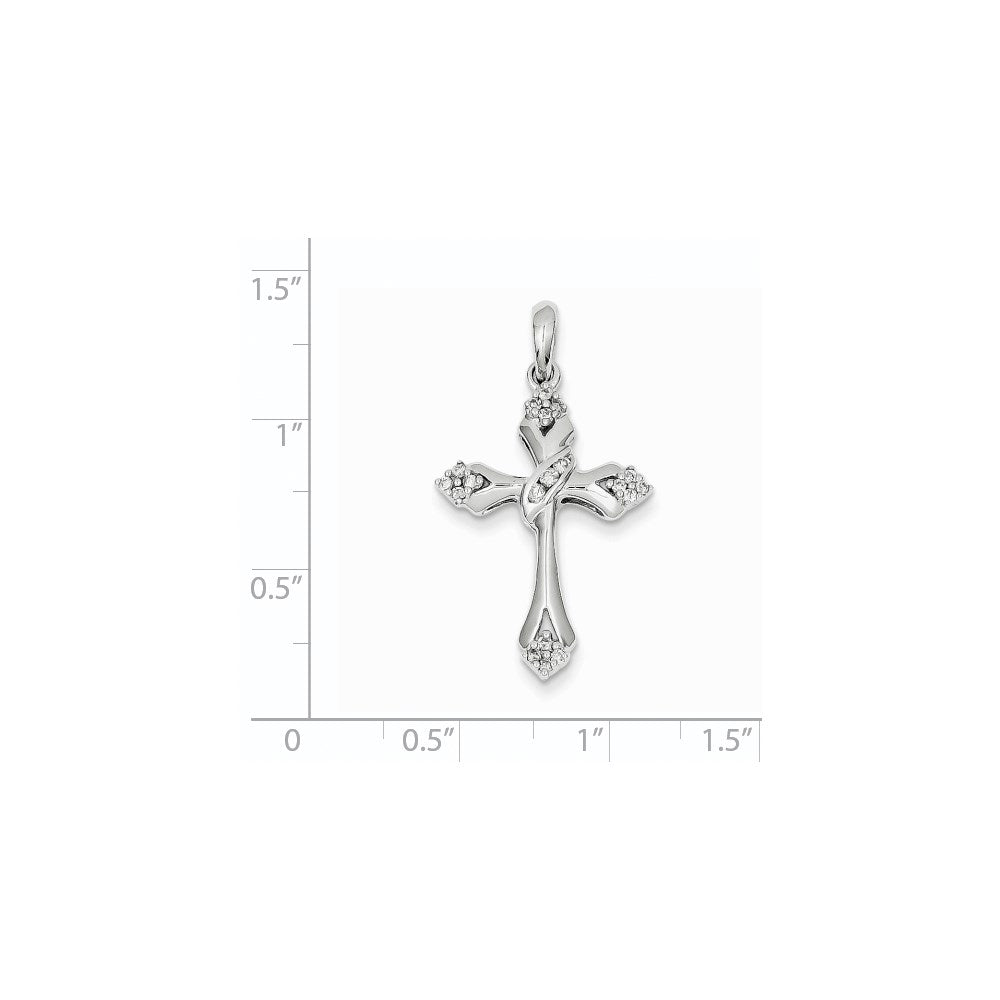 14k White Gold Real Diamond Cross Pendant