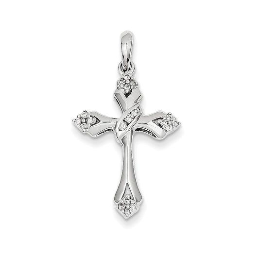 14k White Gold Real Diamond Cross Pendant