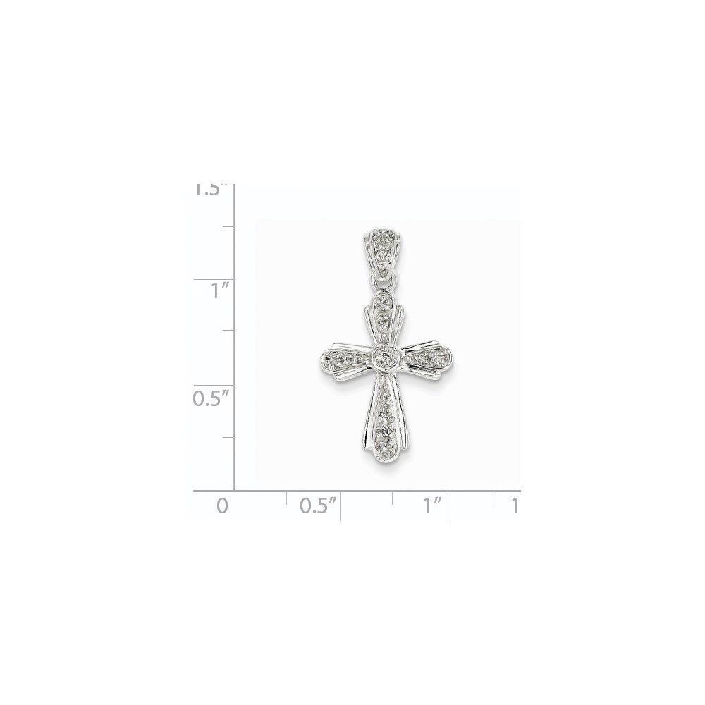 14k White Gold Real Diamond Cross Pendant