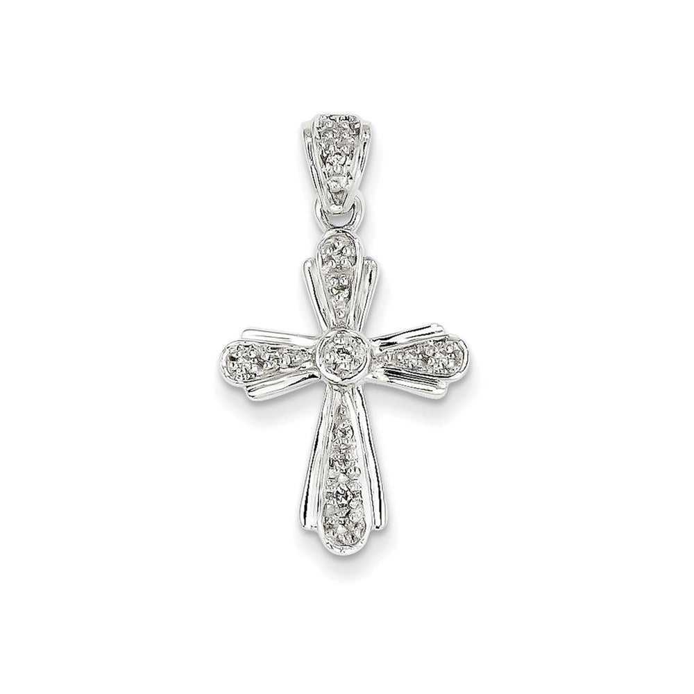 14k White Gold Real Diamond Cross Pendant