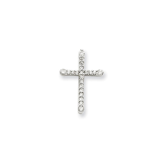 14k White Gold Real Diamond Cross Pendant