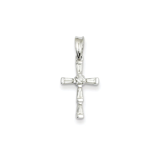 14k White Gold Real Diamond Cross Pendant