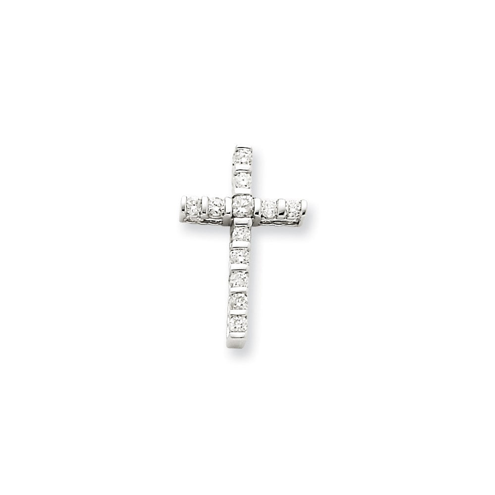 14k White Gold Real Diamond Cross Pendant