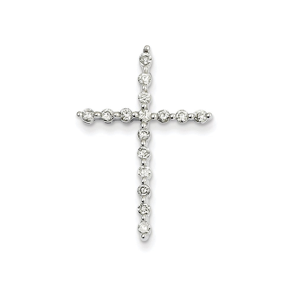 14k White Gold Real Diamond Cross Pendant