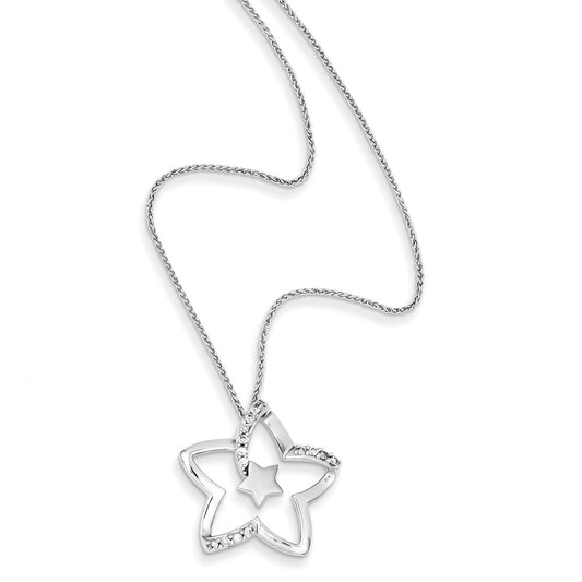 14k White Gold Real Diamond Star Pendant with 18 in Chain