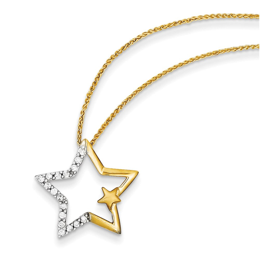 14K Yellow Gold with Rhodium Real Diamond Star Pendant with 18 Chain