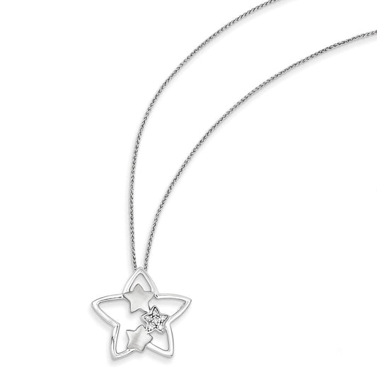 14k White Gold Real Diamond Simply Starz Pendant with 18 in Chain