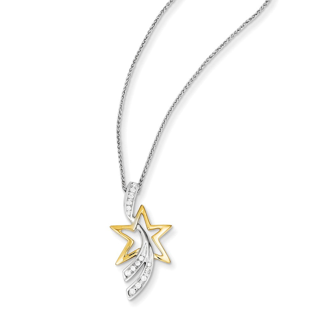 14k Two-Tone Gold Real Diamond Star Pendant with 18 Chain