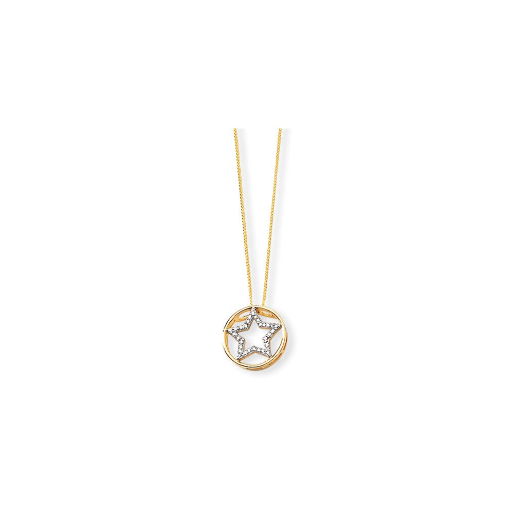 14K Yellow Gold Real Diamond Star Pendant with 18 Chain