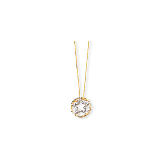 14K Yellow Gold Real Diamond Star Pendant with 18 Chain