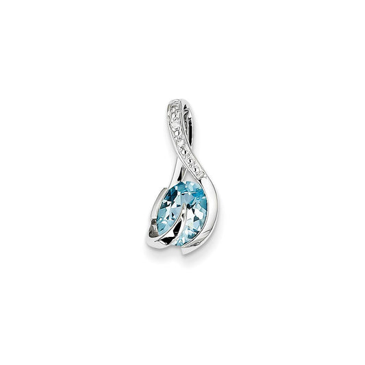 14k White Gold Blue Topaz and Diamond Pendant