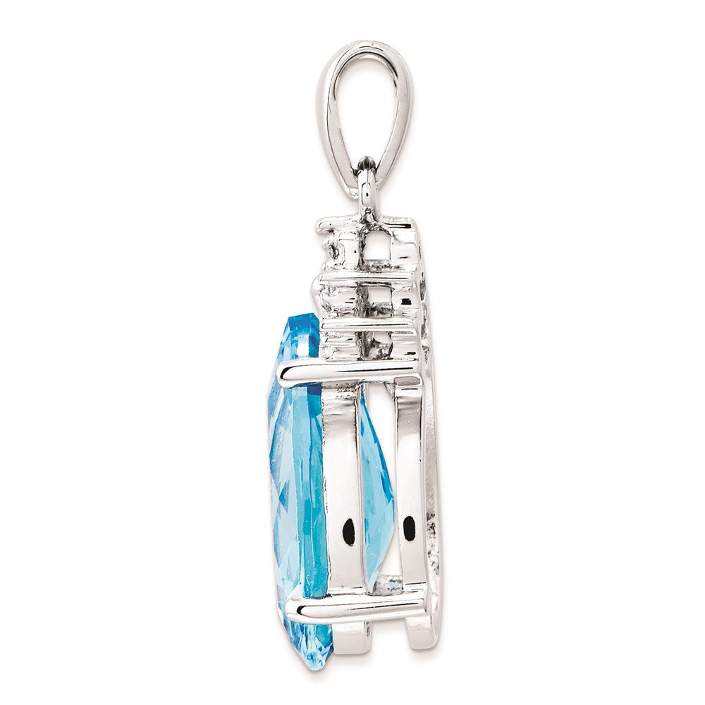 14k White Gold Blue Topaz and Diamond Pendant