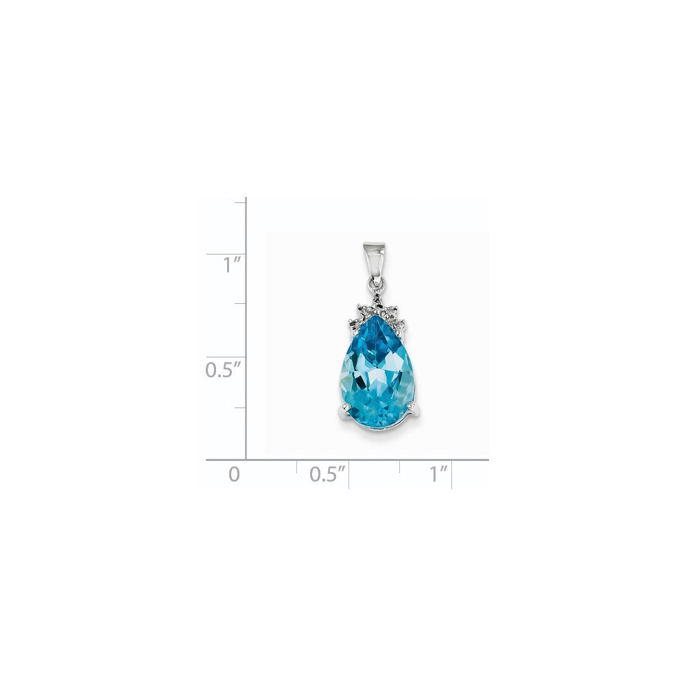 14k White Gold Blue Topaz and Diamond Pendant