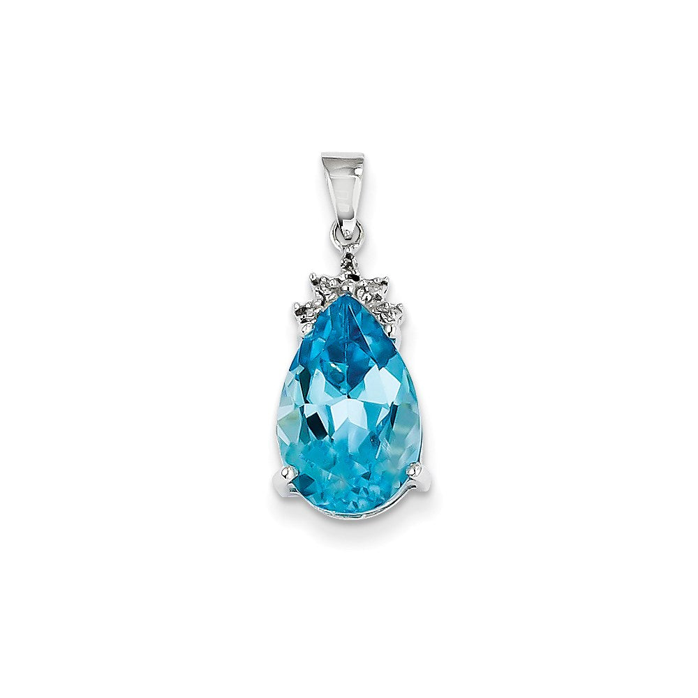 14k White Gold Blue Topaz and Diamond Pendant