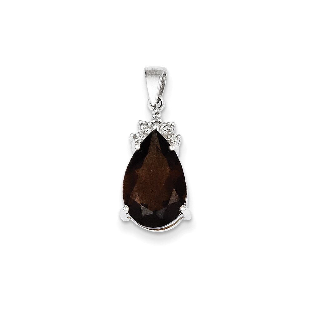 14k White Gold Smoky Quartz and Diamond Pendant