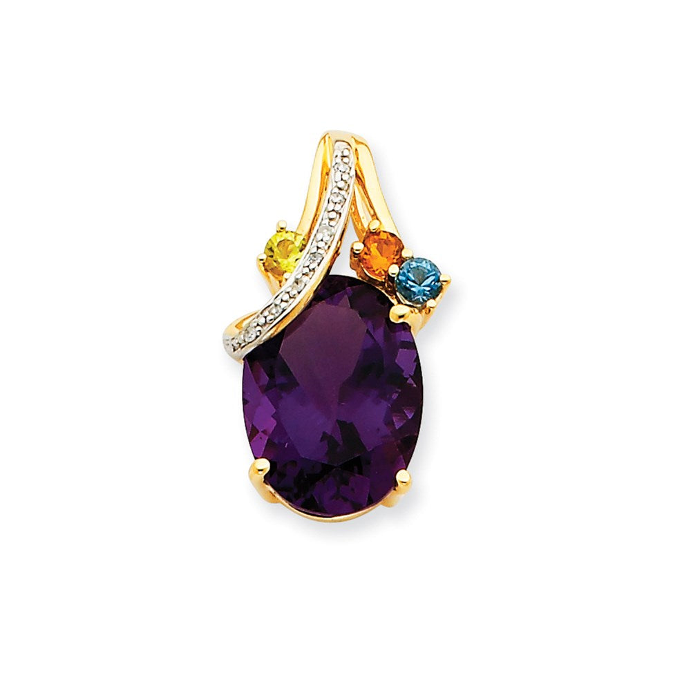 14k Yellow Gold Amethyst Peridot Citrine & Blue Topaz Diamond Pendant