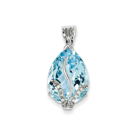 14K White Gold Blue Topaz and Diamond Pendant