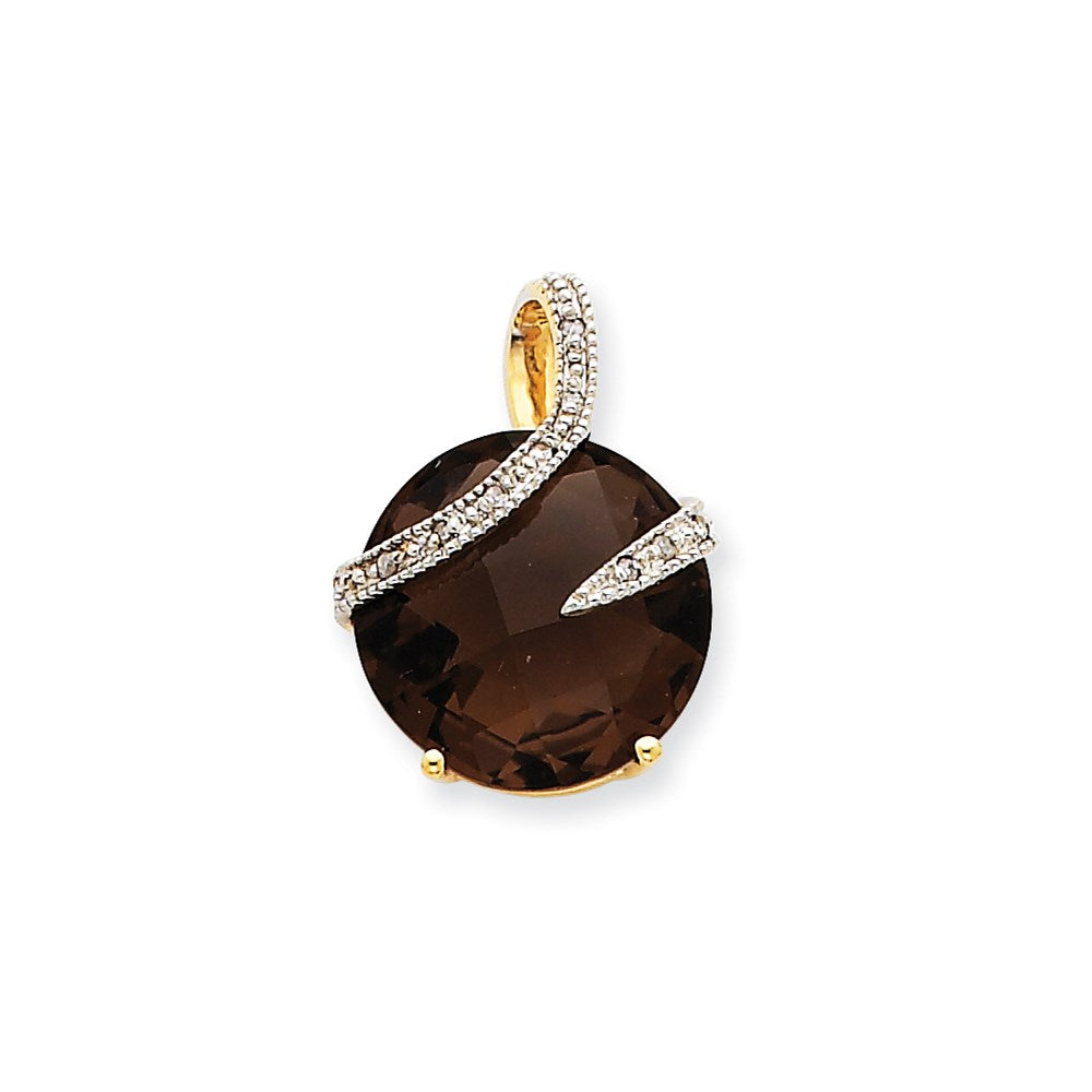 14K Yellow Gold Smokey Quartz & Real Diamond Pendant