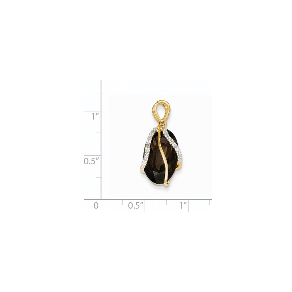 14K Yellow Gold Smoky Quartz & Real Diamond Pendant