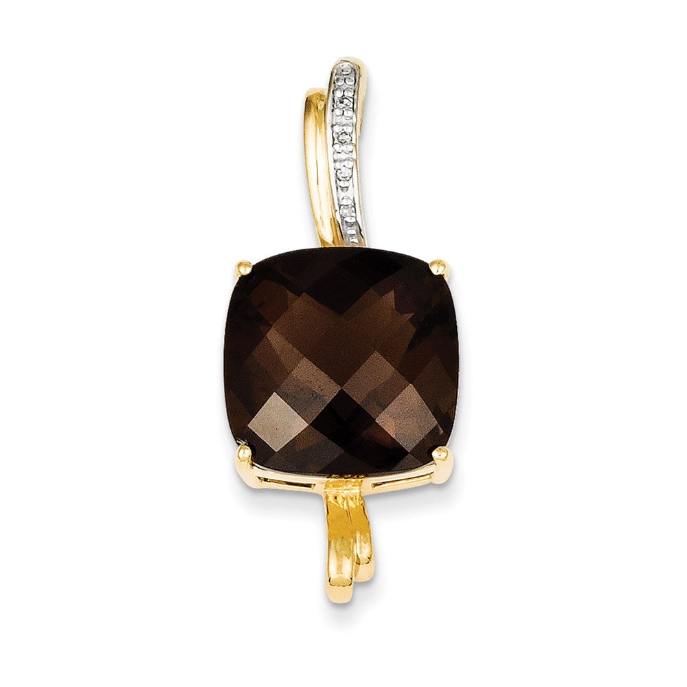 14K Yellow Gold Smoky Quartz & Real Diamond Pendant