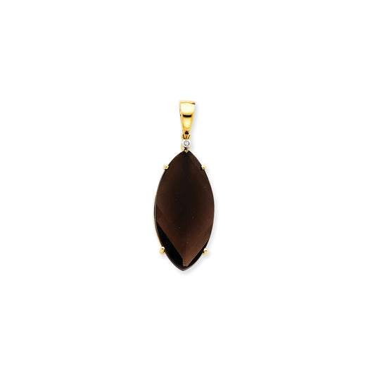 14K Yellow Gold Smokey Quartz & Real Diamond Pendant