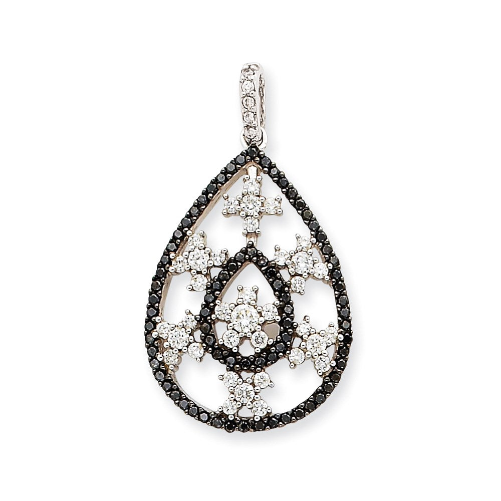 14K White Gold White & Black Real Diamond Pendant