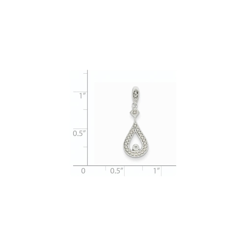 14k White Gold Real Diamond Vintage Teardrop Pendant