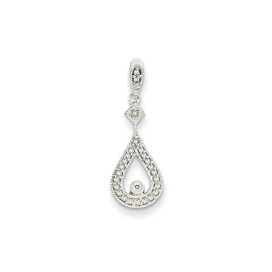 14k White Gold Real Diamond Vintage Teardrop Pendant