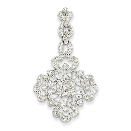 14k White Gold Real Diamond Filigree Pendant