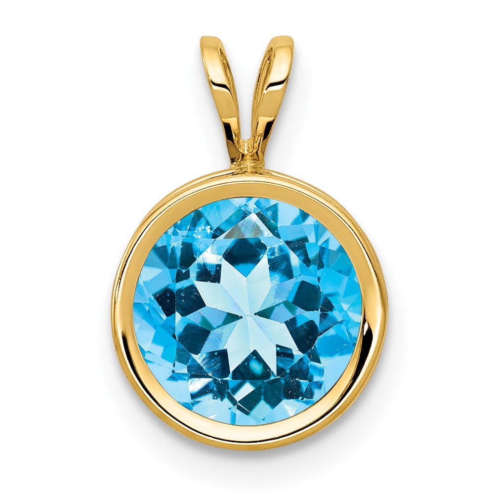 14K Yellow Gold 8mm Blue Topaz bezel pendant