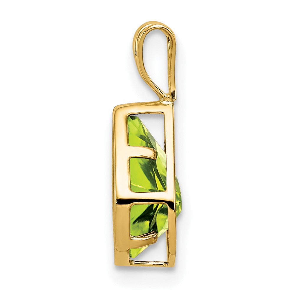 14K Yellow Gold 9x6mm Pear Peridot Checker bezel pendant