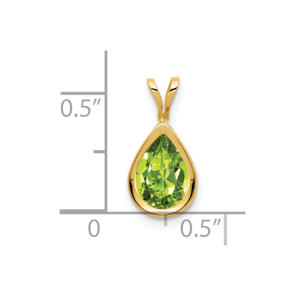 14K Yellow Gold 9x6mm Pear Peridot Checker bezel pendant