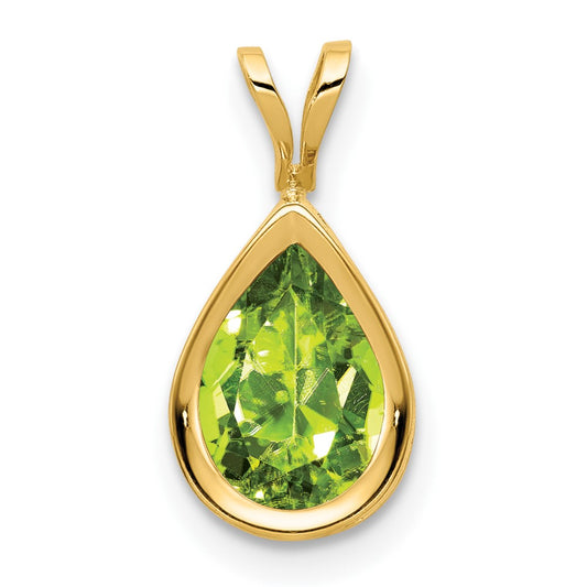 14K Yellow Gold 9x6mm Pear Peridot bezel pendant