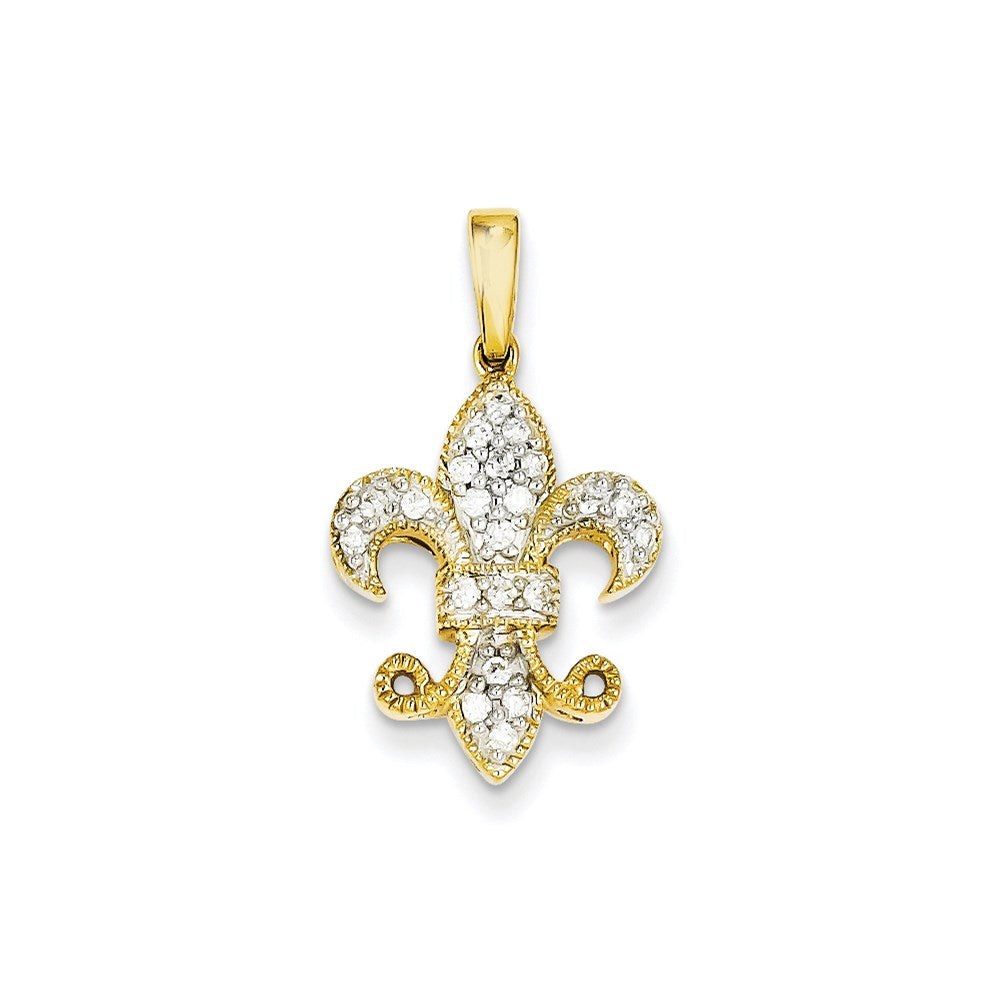 14K Yellow Gold Real Diamond Fleur De Lis Pendant