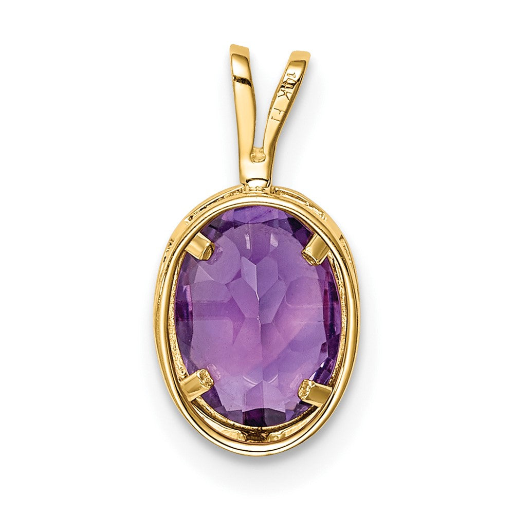 14K Yellow Gold 8x6mm Oval Amethyst bezel pendant