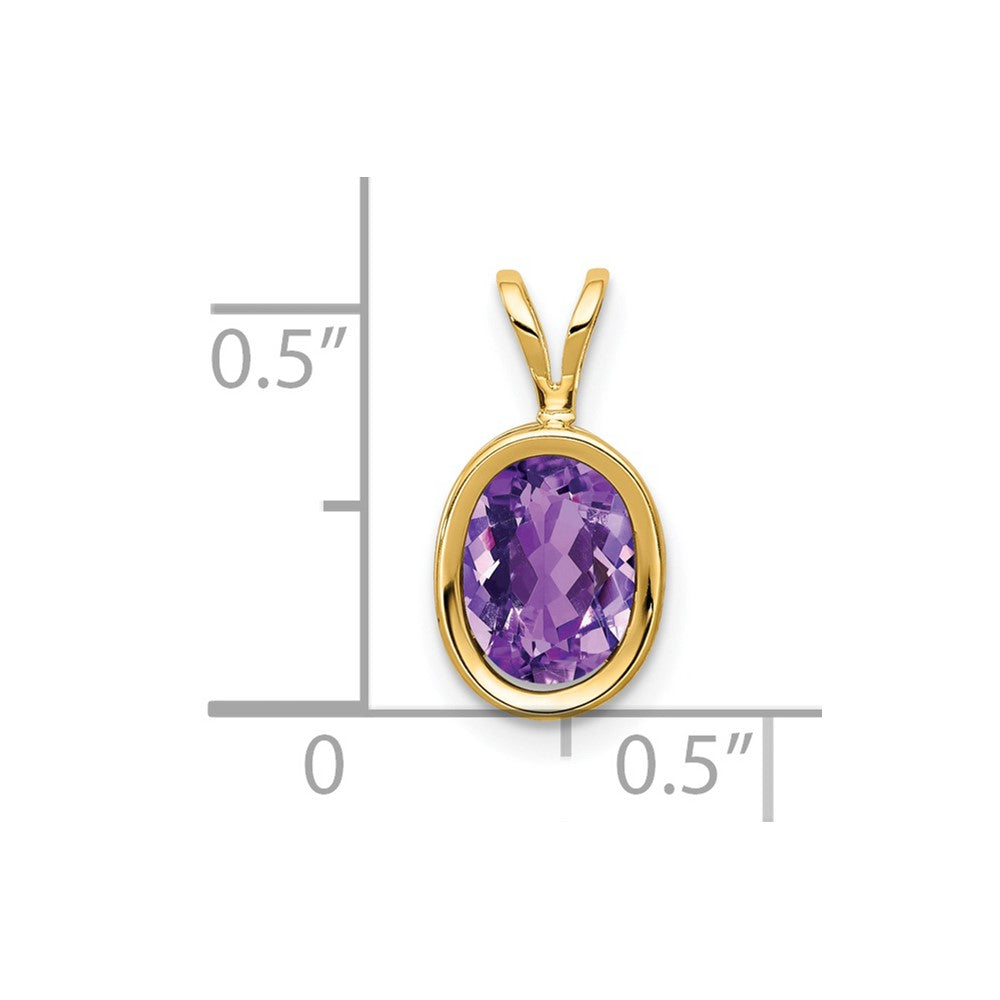 14K Yellow Gold 8x6mm Oval Amethyst bezel pendant