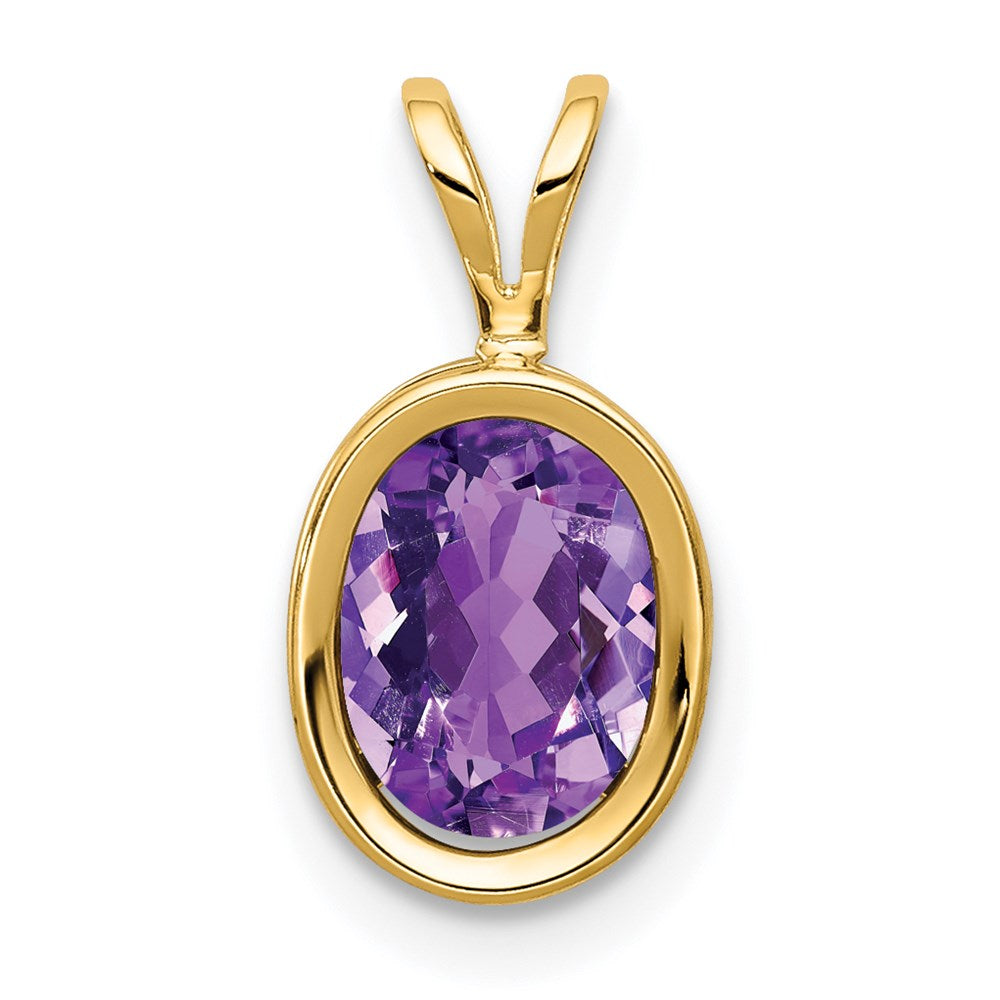 14K Yellow Gold 8x6mm Oval Amethyst Checker bezel pendant