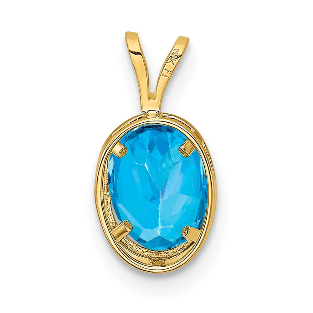 14K Yellow Gold 8x6mm Oval Blue Topaz Checker bezel pendant