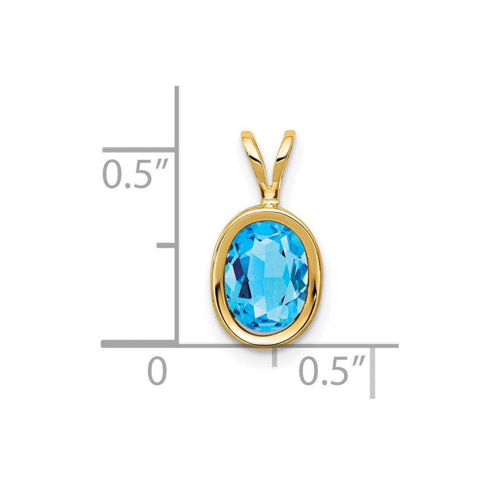 14K Yellow Gold 8x6mm Oval Blue Topaz Checker bezel pendant