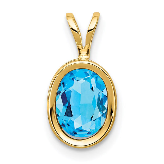 14K Yellow Gold 8x6mm Oval Blue Topaz bezel pendant