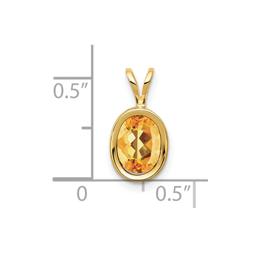 14K Yellow Gold 8x6mm Oval Citrine bezel pendant