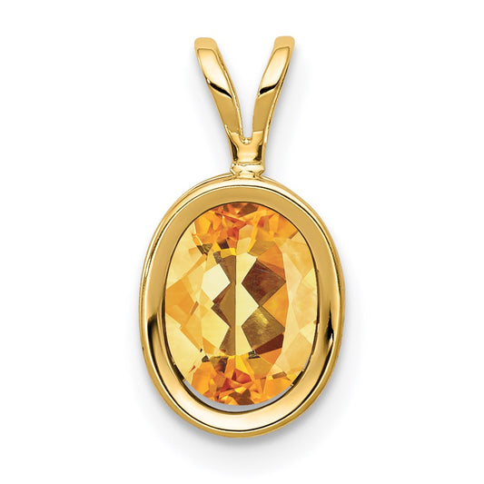 14K Yellow Gold 8x6mm Oval Citrine Checker bezel pendant