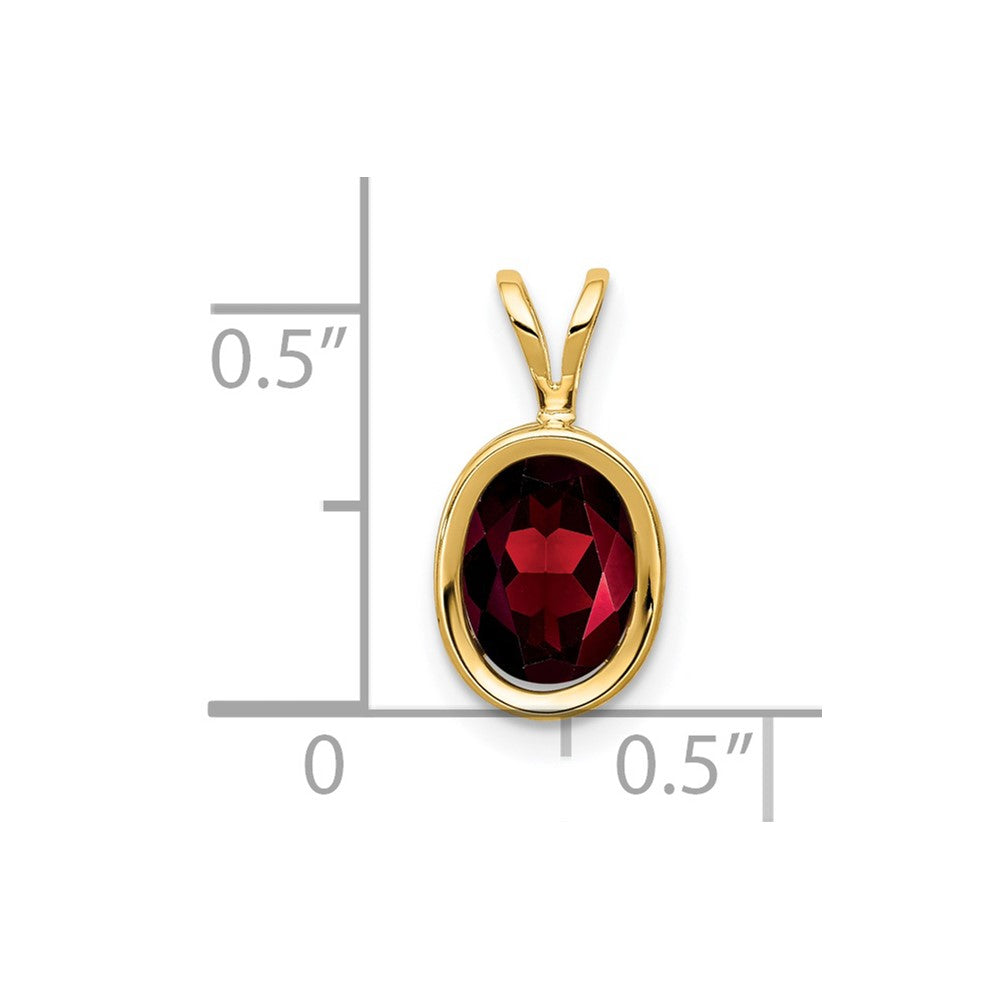 14K Yellow Gold 8x6mm Oval Garnet bezel pendant