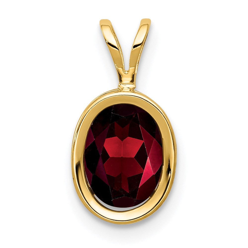 14K Yellow Gold 8x6mm Oval Garnet Checker bezel pendant