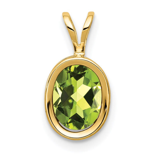 14K Yellow Gold 8x6mm Oval Peridot bezel pendant