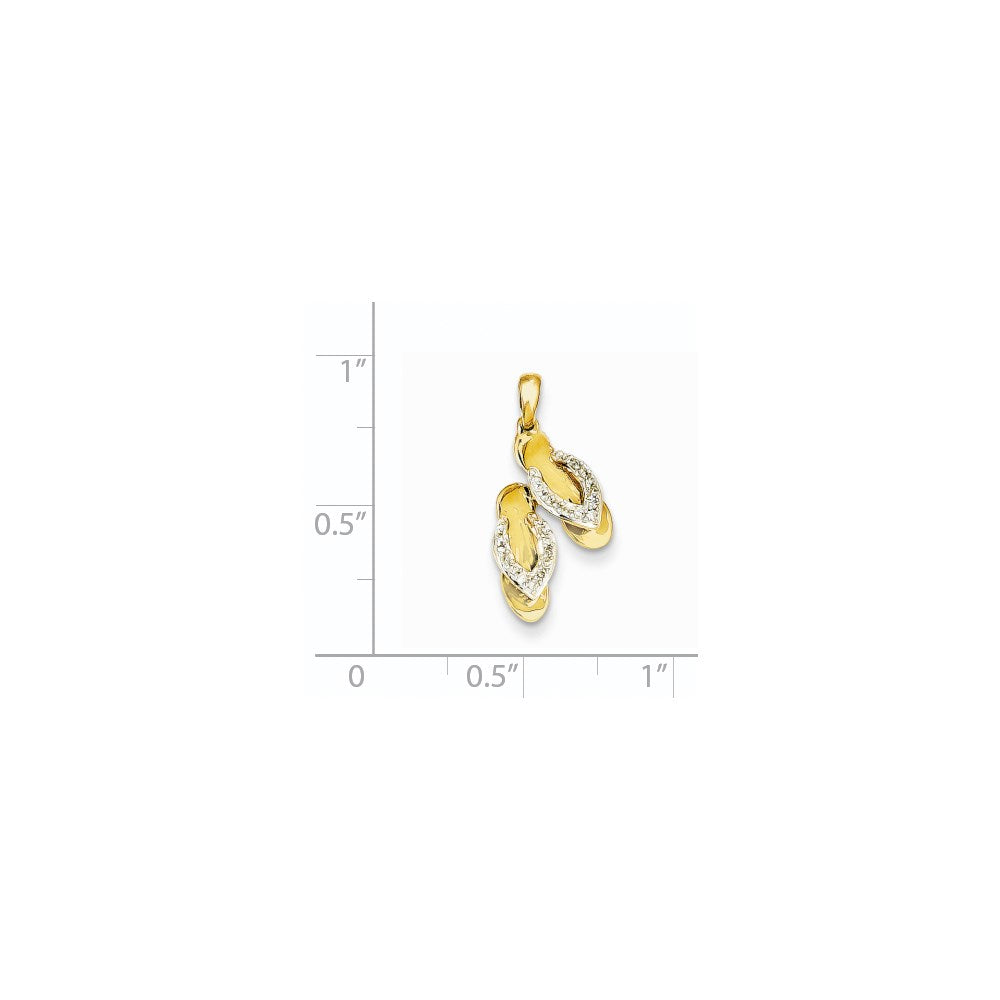 14k Yellow Gold & Rhodium Real Diamond Flip Flop Charm