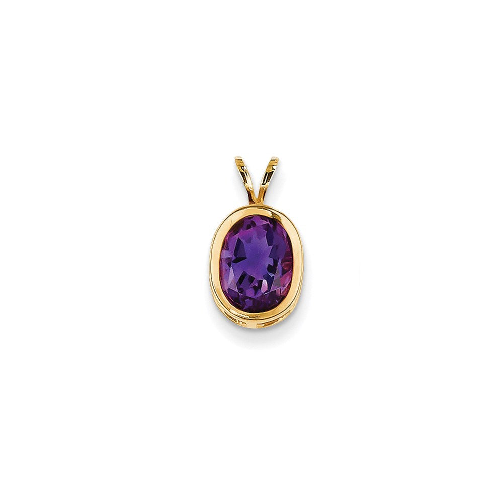 14K Yellow Gold 9x7mm Oval Amethyst Checker bezel pendant