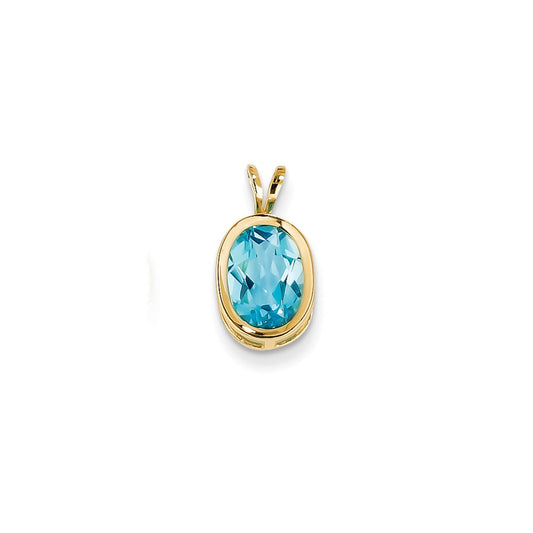 14K Yellow Gold 9x7mm Oval Blue Topaz Checker bezel pendant